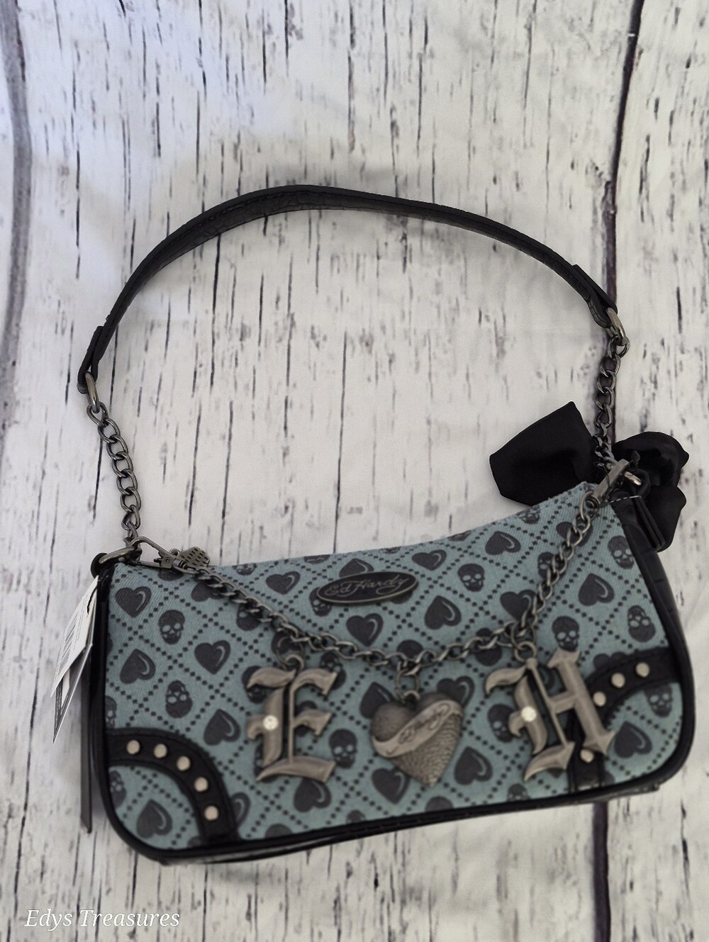 Ed Hardy Crossbody Shoulder Bag Skull Heart Print Purse Y2K Style NWT RETAIL $70
